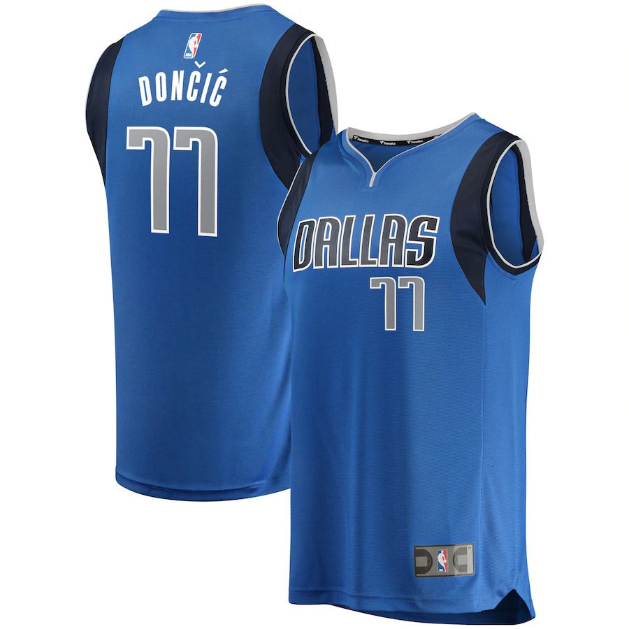 Men Dallas Mavericks 77 Luka Doncic Fanatics Branded Blue Fast Break Replica NBA Jersey